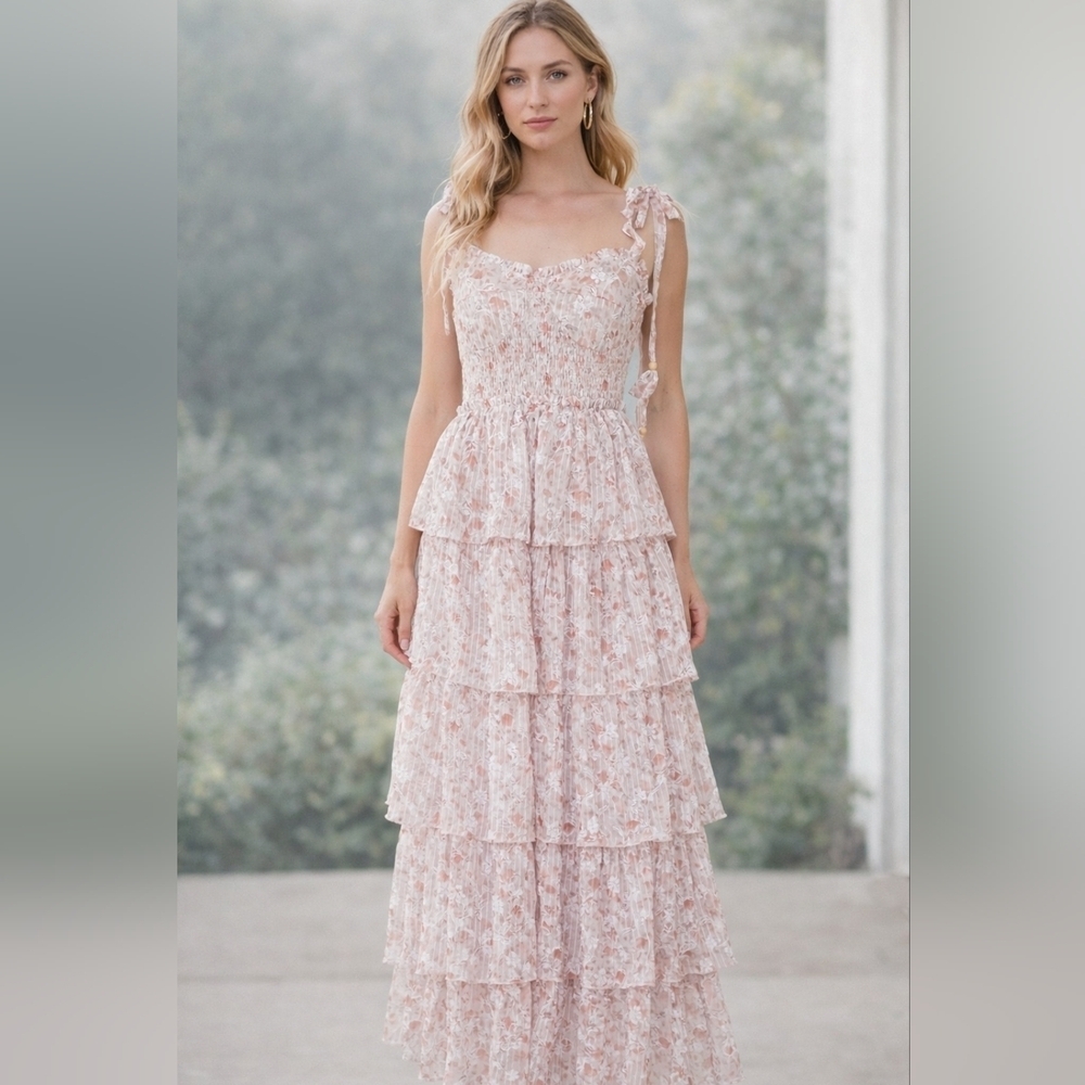 Petal & Pup Pink Floral Layered Midi Dress
